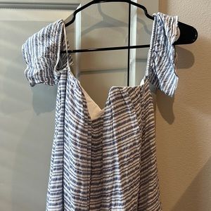 Gently worn - off the shoulder - built in bra - blue and white striped blouse